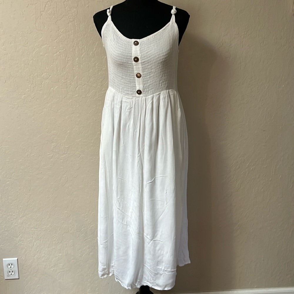 White Midi‎ Sundress with Button Front
